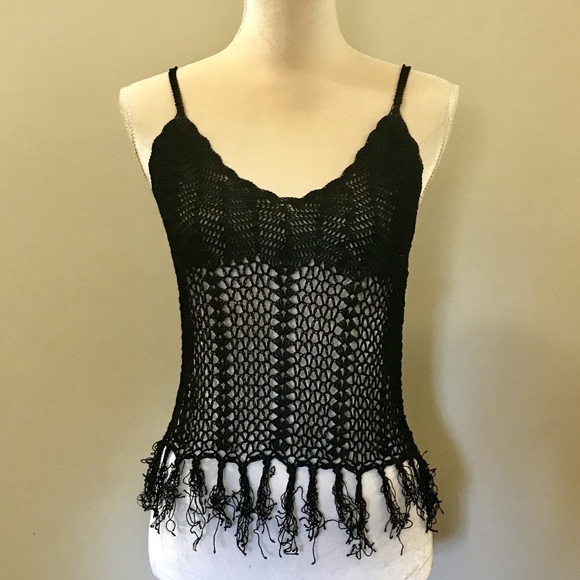 Black Knit Fringe Top - Picture 2 of 7